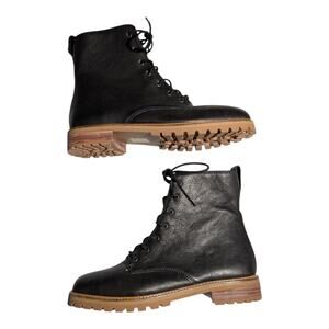 Madewell Clair Black Leather Lace-Up Classic Minimal Utility Combat Boots Sz 9